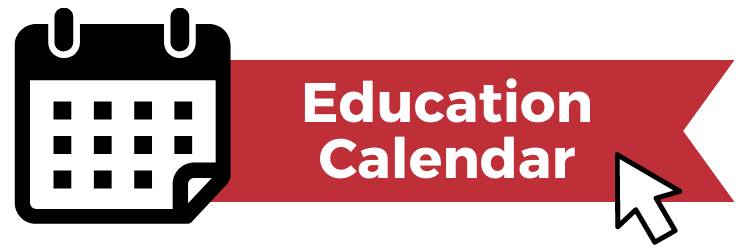 Graphic of a calendar with a ribbon beside it that says "Education Calendar" and has an arrow clicking on it. 